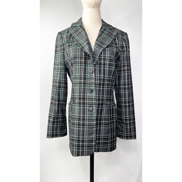barami couture Jackets & Blazers - Barami Couture | Blazer | Grey Black Green White Plaid | Sz10 | Made in USA